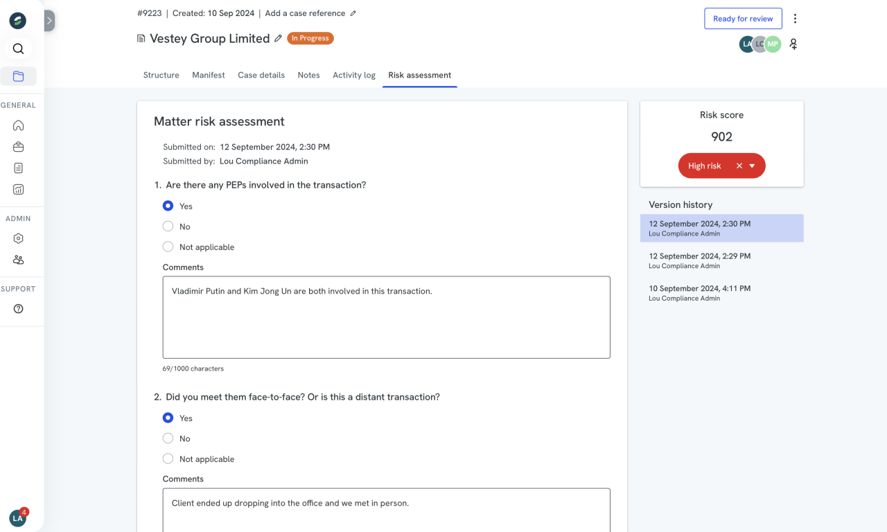 Risk assessment dashboard